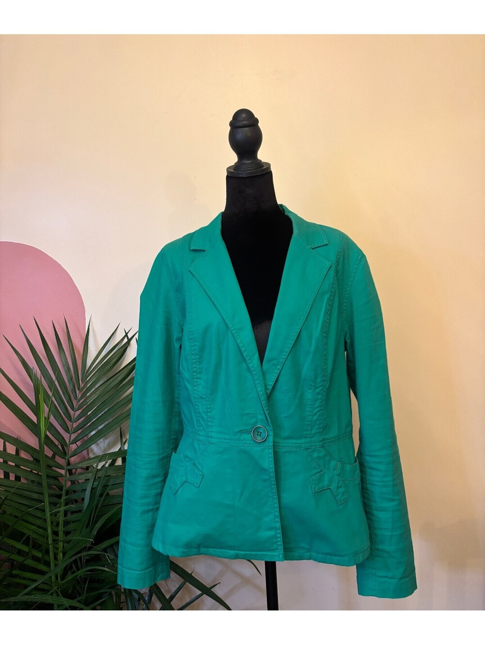 Women's Cabi Green Casual Office Wear Momcore Button Up Blazer Jacket